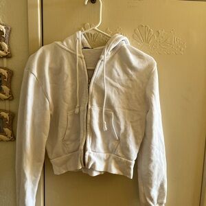 Brandy Melville White Zip-Up Hoodie